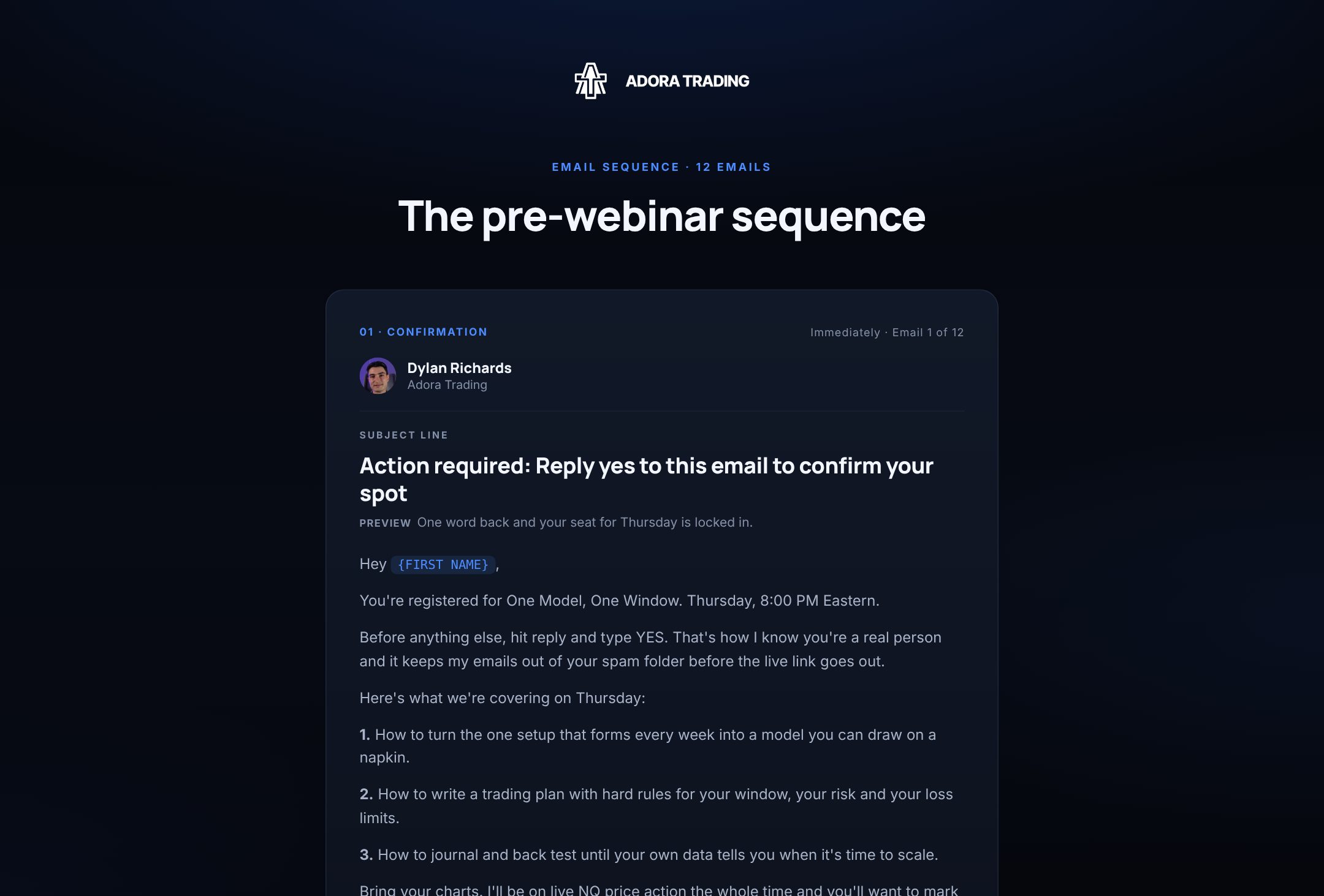 Pre-webinar sequence preview